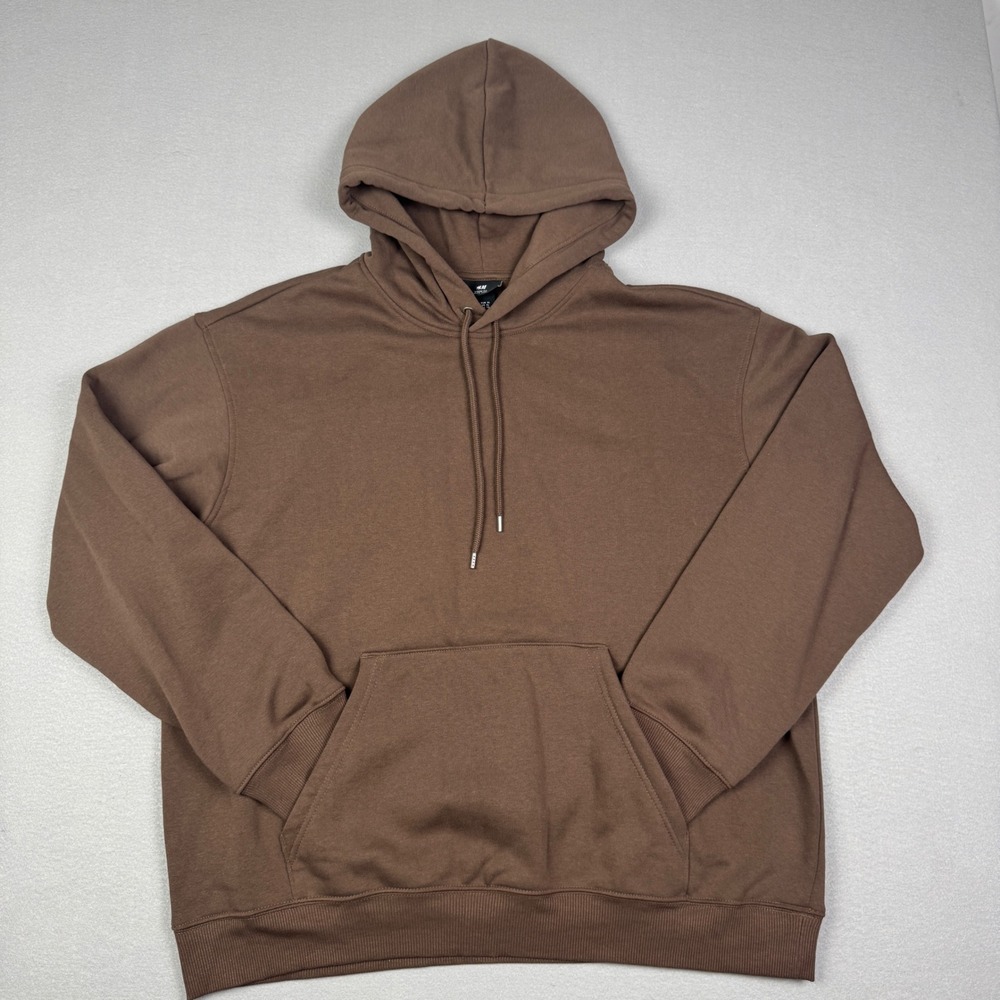 HM Loose Fit Hoodie Mens XL Brown Solid Pullover Sweatshirt Blank Streetwear